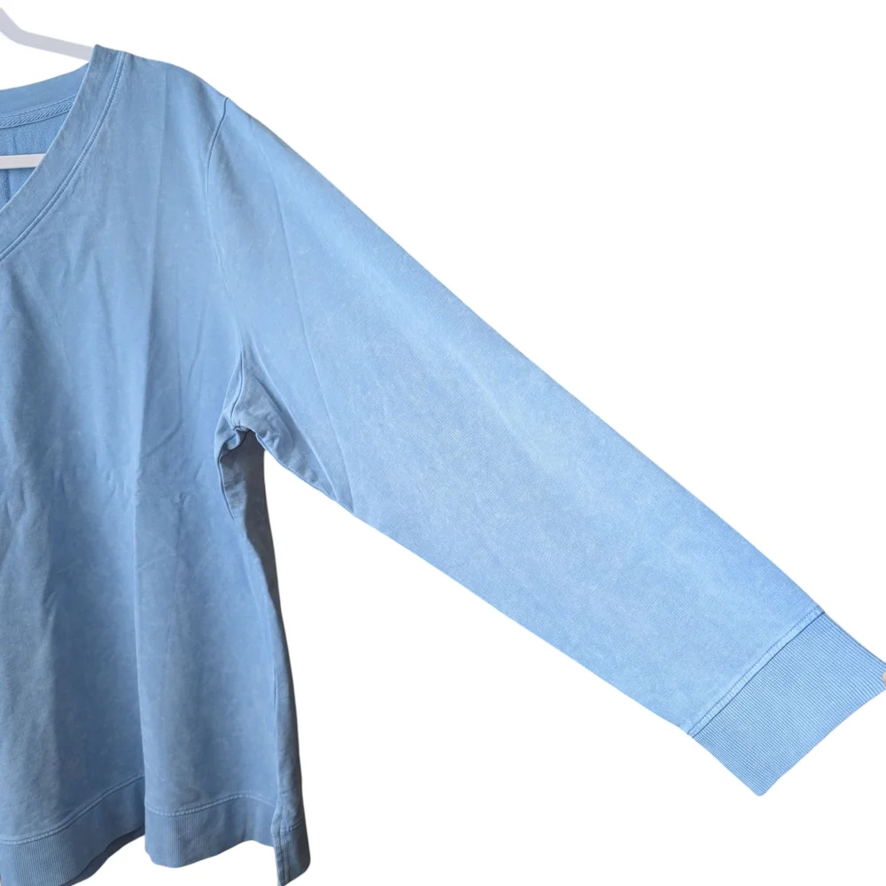 DENIM & CO WOMEN'S BLUE WASHED FRENCH TERRY LONG SLEEVE V-NECK PULLOVER SIZE XL - Picture 6 of 8